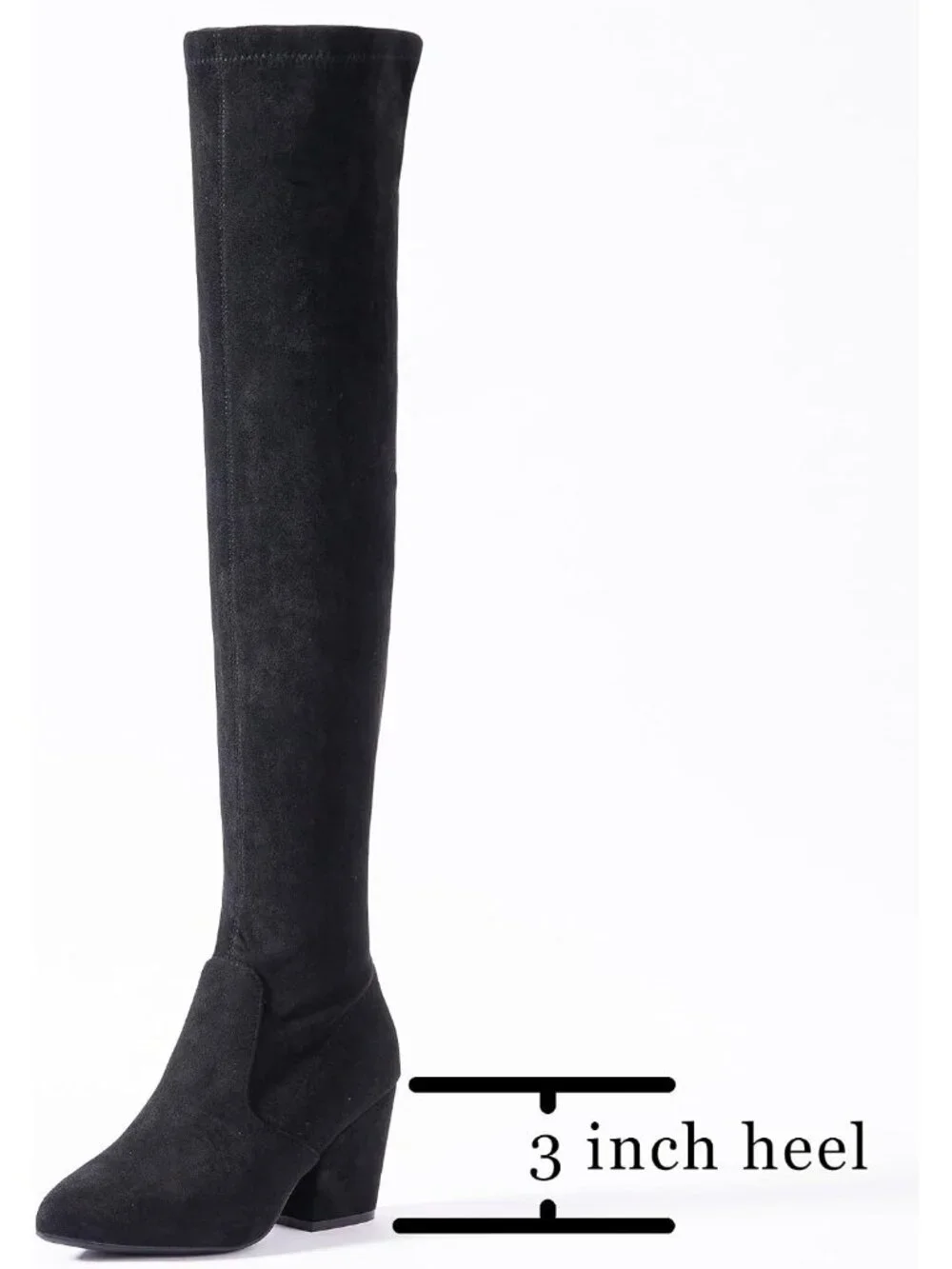 Women's Black 3 Inches Pointed Toe Chunky Block Heel Over The Knee High Boots